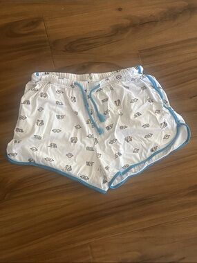 Women's White Sleep Shorts with Light Blue Trim